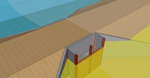 Model showing high chamber to release dredge material into concrete culverts and out to sea.