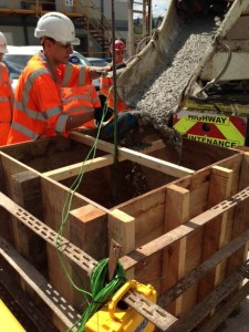 1m^3 of self compacting mix. Note green thermocouple wiring 