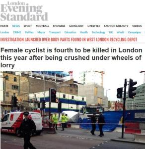 Evening Standard reporting of cyclist death