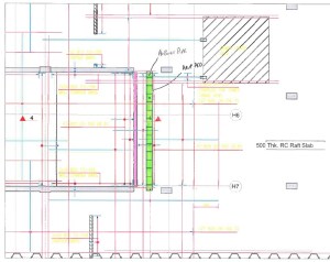 Pink shows structural design location for ACO drain, Green shows the drainage design location