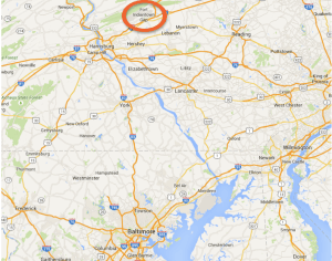 Map showing Fort Indiantown Gap