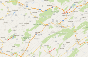 Upstate in Pennsylvania. Huntingdon is 2 hours NW of Harrisburg