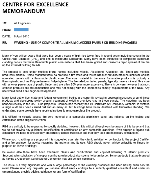 Facacde Issue - Centre for Excellence Memorandum